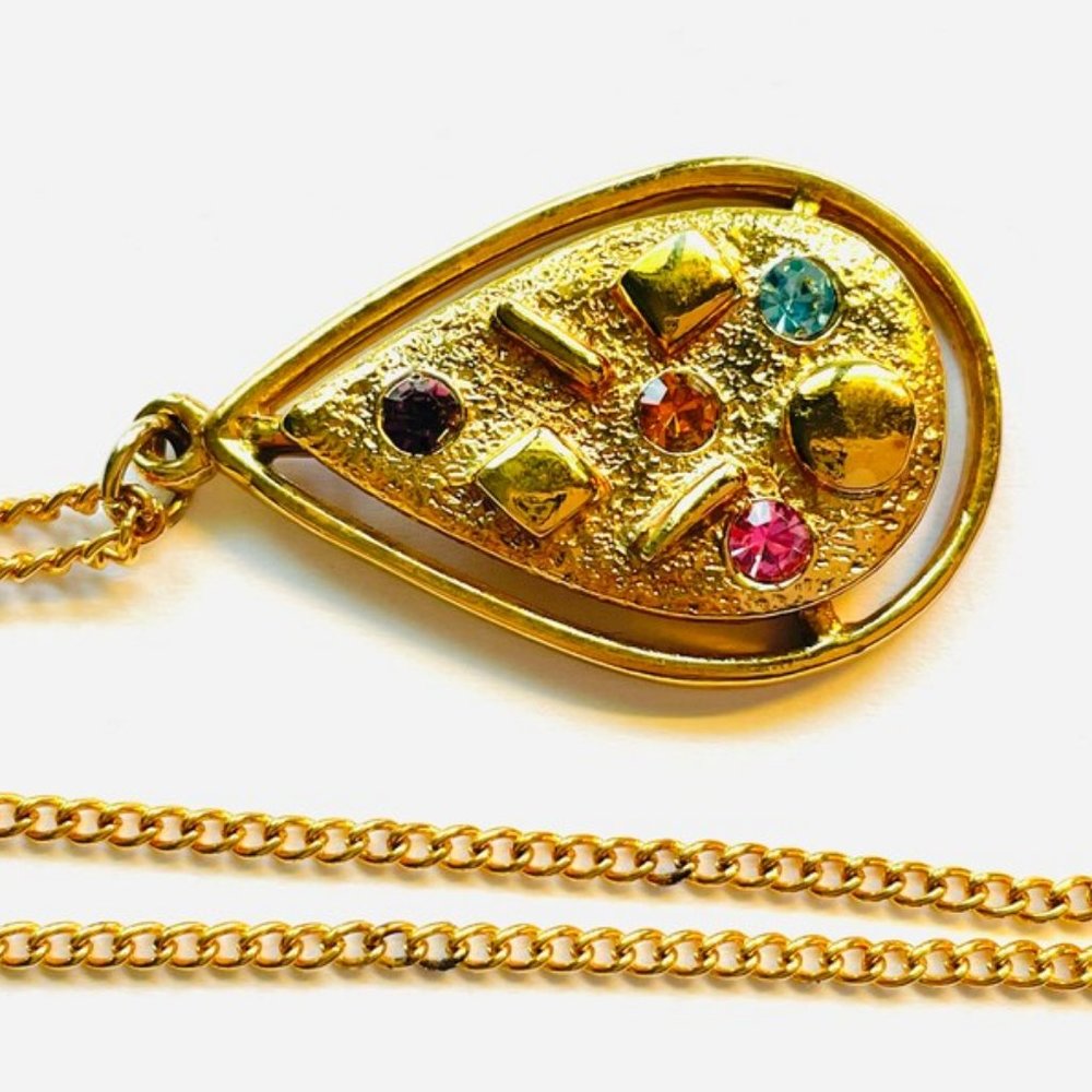 Sarah coventry SARA ZADE goldtone and rhinestones PENDANT NECKLACE